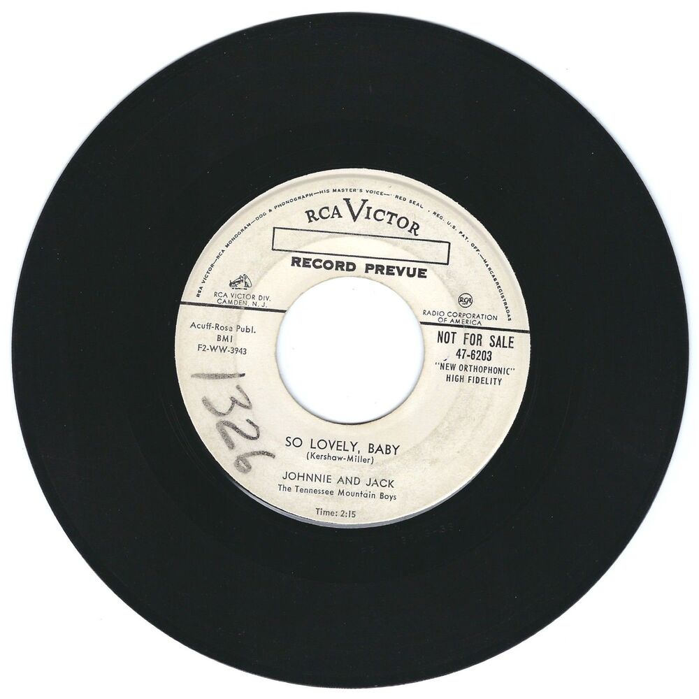 Johnnie & Jack 45 RPM - So Lovely, Baby / Look Out - RCA Victor VG Rockabilly